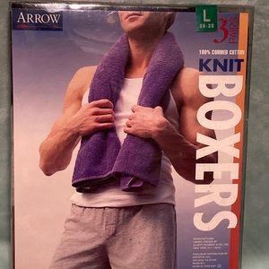 NIP Arrow 100% Cotton Knit Boxers Mens Gray Navy Brown Size L 36-38 Set of 3